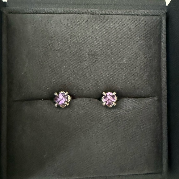David Yurman Petite Chatelaine Amethyst Stud Earrings in Sterling Silver - Picture 3 of 6
